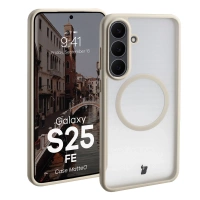Etui z pierścieniem magnetycznym Bizon Case MatteO do Galaxy S25 FE, przydymione-beżowe