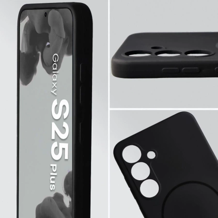 Silikonowe etui z pierścieniem magnetycznym Bizon Soft Case Magnetic do Galaxy S25 Plus, czarne