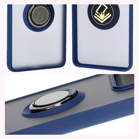Etui z uchwytem na palec Bizon Case Hybrid Ring do Motorola Edge 50 Pro, przydymione z granatową ramką