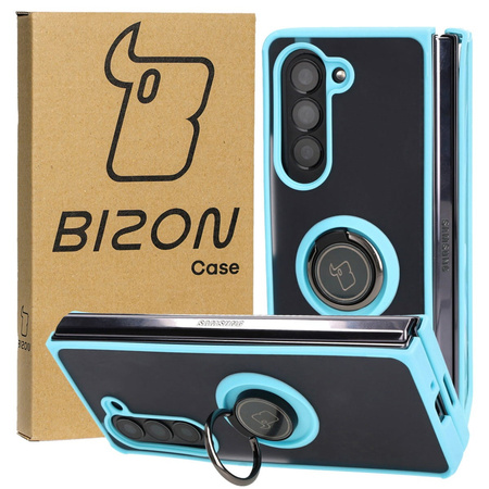 Etui z uchwytem na palec Bizon Case Hybrid Ring do Galaxy Z Fold5, przydymione z jasnoniebieską ramką