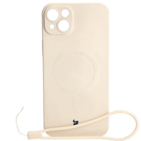 Etui silikonowe z pierścieniem magnetycznym Bizon Case Silicone Magnetic do iPhone 14 Plus, beżowe