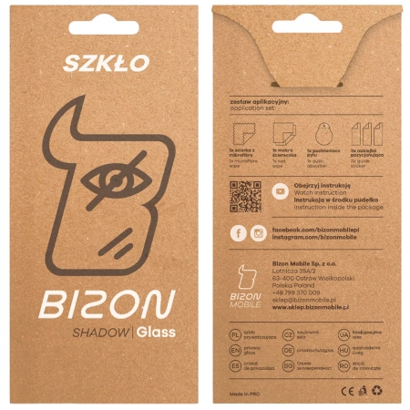 Prywatyzujące szkło hartowane Bizon Glass Clear Shadow do iPhone 16 Pro Max, przyciemniane