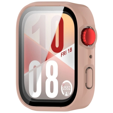 Etui ze szkłem do zegarka Bizon Case Watch Adamo do Huawei Watch Fit 4, różowe