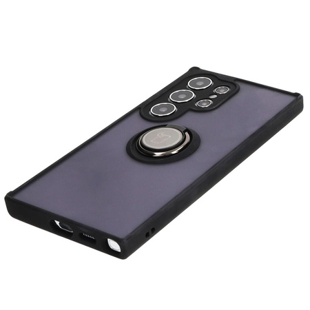 Etui z uchwytem na palec Bizon Case Hybrid Ring do Galaxy S24 Ultra, przydymione z czarną ramką