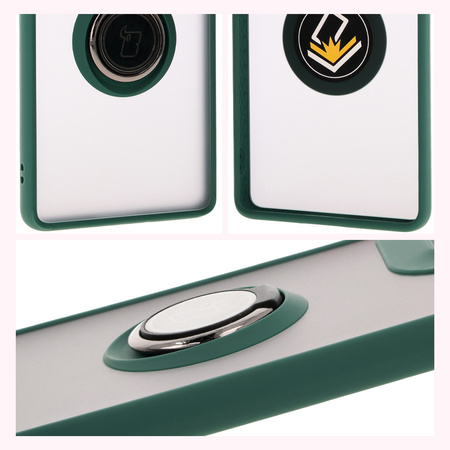 Etui z uchwytem na palec Bizon Case Hybrid Ring do Motorola Moto G85 5G, przydymione z ciemnozieloną ramką