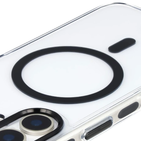 Etui z pierścieniem magnetycznym Bizon Case Marco do iPhone 17, przezroczyste z czarną ramką