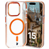 Etui z pierścieniem magnetycznym Bizon Case Marco do iPhone 15 Pro, przezroczyste z pomarańczową ramką
