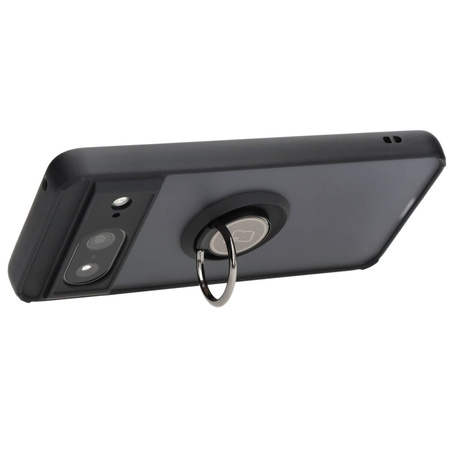 Etui z uchwytem na palec Bizon Case Hybrid Ring do Google Pixel 8, przydymione z czarną ramką