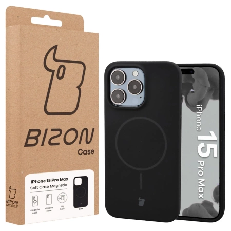 Silikonowe etui z pierścieniem magnetycznym Bizon Soft Case Magnetic do iPhone 15 Pro Max, czarne