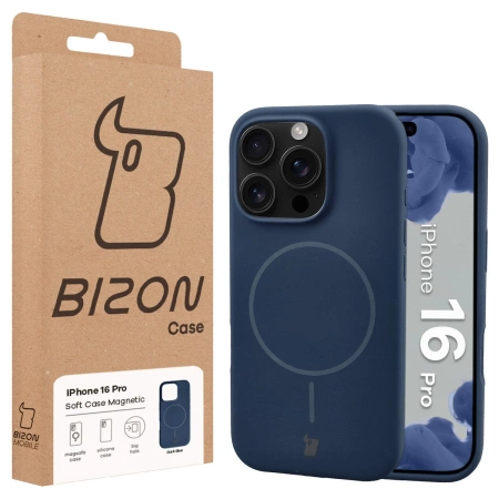 Silikonowe etui z pierścieniem magnetycznym Bizon Soft Case Magnetic do iPhone 16 Pro, granatowe