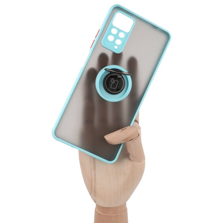 Etui z uchwytem na palec Bizon Case Hybrid Ring do Xiaomi Redmi Note 11 Pro / Pro 5G, przydymione z jasnoniebieską ramką