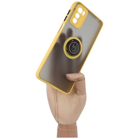 Etui z uchwytem na palec Bizon Case Hybrid Ring do Motorola Moto G42 , przydymione z żółtą ramką