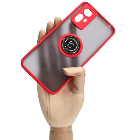 Etui z uchwytem na palec Bizon Case Hybrid Ring do Xiaomi Redmi Note 12S, przydymione z czerwoną ramką