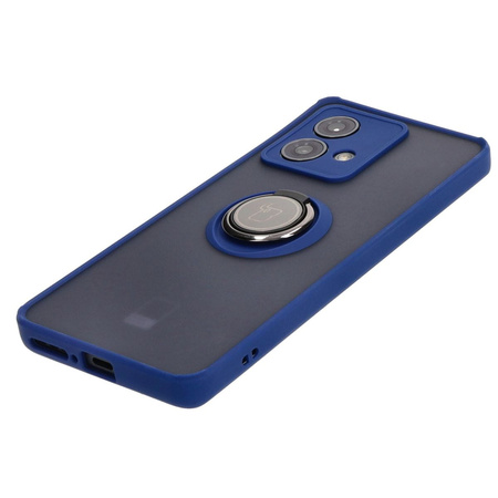 Etui z uchwytem na palec Bizon Case Hybrid Ring do Motorola Edge 40 Neo, przydymione z granatową ramką