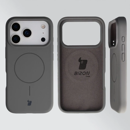 Silikonowe etui z pierścieniem magnetycznym Bizon Soft Case Magnetic do iPhone 17 Pro, grafitowe