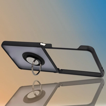 Etui z uchwytem na palec Bizon Case Hybrid Ring do Galaxy Z Flip7, przydymione z czarną ramką