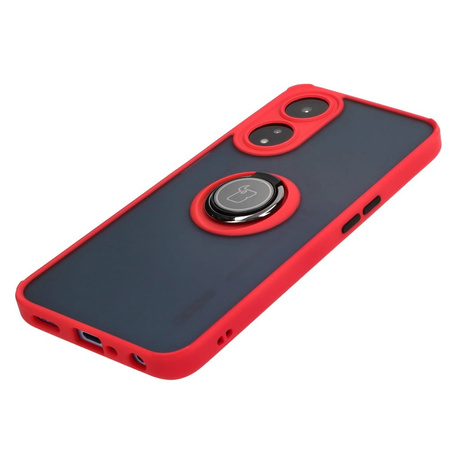 Etui z uchwytem na palec Bizon Case Hybrid Ring do Oppo A78 5G, przydymione z czerwoną ramką