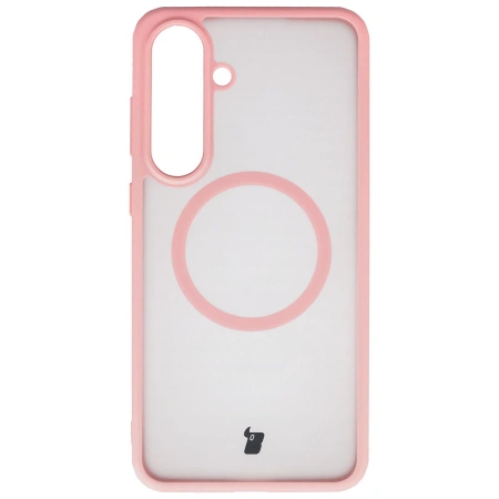 Etui z pierścieniem magnetycznym + szkło hartowane Bizon MatteO Pack do Galaxy S25 FE, przydymione-jasnoróżowe