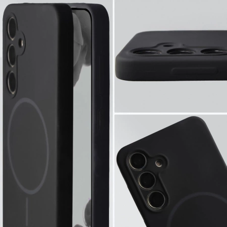 Silikonowe etui z pierścieniem magnetycznym Bizon Soft Case Magnetic do Galaxy S24, czarne