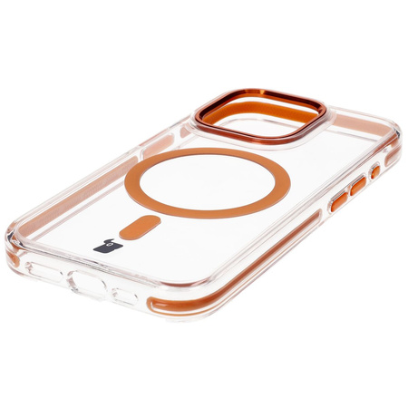 Etui z pierścieniem magnetycznym Bizon Case Marco do iPhone 15 Pro, przezroczyste z pomarańczową ramką