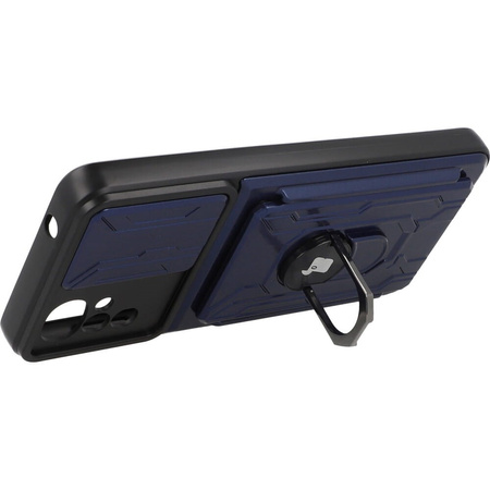 Etui Bizon Case Camshield Card Slot Ring do Moto G22, granatowe