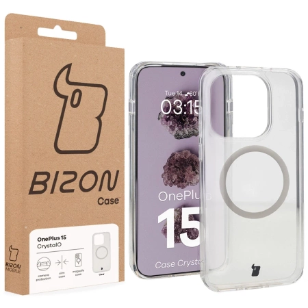 Etui z pierścieniem magnetycznym Bizon Case CrystalO do OnePlus 15, przezroczyste