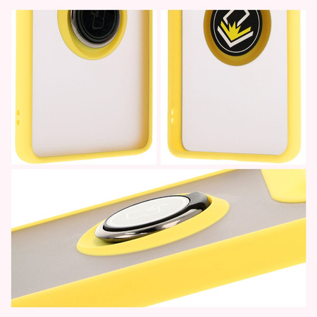 Etui z uchwytem na palec Bizon Case Hybrid Ring do Motorola Edge 50 Ultra, przydymione z żółtą ramką