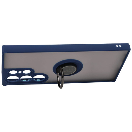 Etui z uchwytem na palec Bizon Case Hybrid Ring do Galaxy S23 Ultra, przydymione z granatową ramką