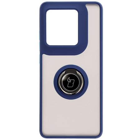 Etui z uchwytem na palec Bizon Case Hybrid Ring do Motorola Edge 50 Ultra, przydymione z granatową ramką