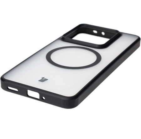 Etui z pierścieniem magnetycznym Bizon Case MatteO do Xiaomi 14T Pro, półprzezroczyste z czarną ramką