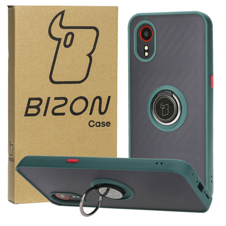 Etui z uchwytem na palec Bizon Case Hybrid Ring do Galaxy Xcover7, przydymione z ciemnozieloną ramką