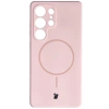Silikonowe etui z pierścieniem magnetycznym Bizon Soft Case Magnetic do Galaxy S25 Ultra, jasnoróżowe
