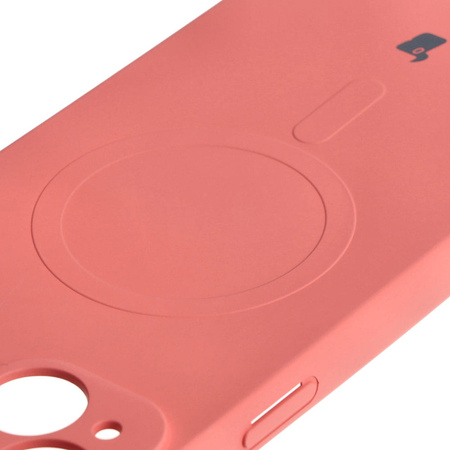 Etui silikonowe z pierścieniem magnetycznym Bizon Case Silicone Magnetic do iPhone 15 Plus, brudnoróżowe
