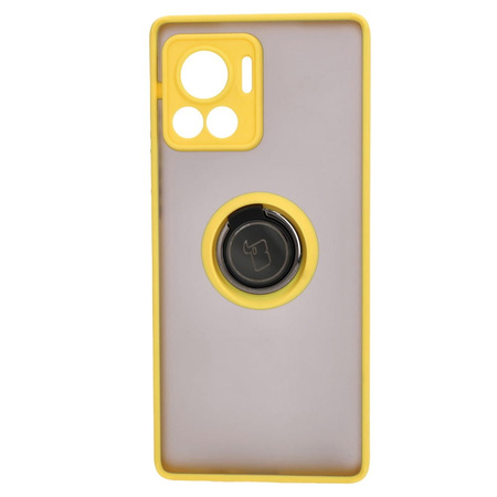 Etui z uchwytem na palec Bizon Case Hybrid Ring do Motorola Edge 30 Ultra, przydymione z żółtą ramką