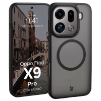 Etui z pierścieniem magnetycznym Bizon Case MatteO do Oppo Find X9 Pro, przydymione-czarne