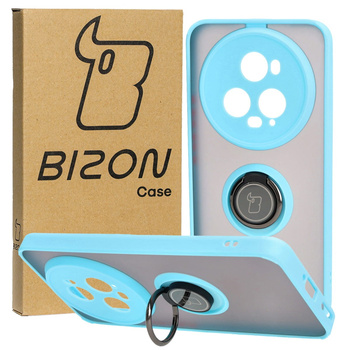 Etui z uchwytem na palec Bizon Case Hybrid Ring do Honor Magic5 Pro, przydymione z jasnoniebieską ramką