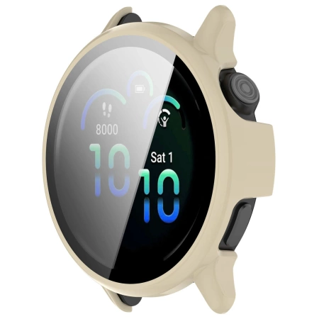 Etui ze szkłem do zegarka Bizon Case Watch Adamo do Garmin Vivoactive 6, beżowe