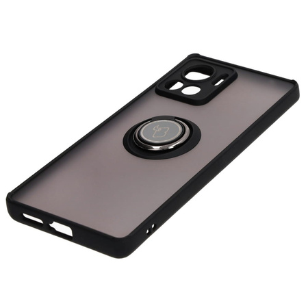 Etui z uchwytem na palec Bizon Case Hybrid Ring do Motorola Edge 30 Ultra, przydymione z czarną ramką