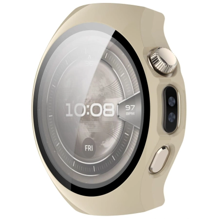 Etui ze szkłem do zegarka Bizon Case Watch Adamo do Huawei Watch 5 42 mm, beżowe