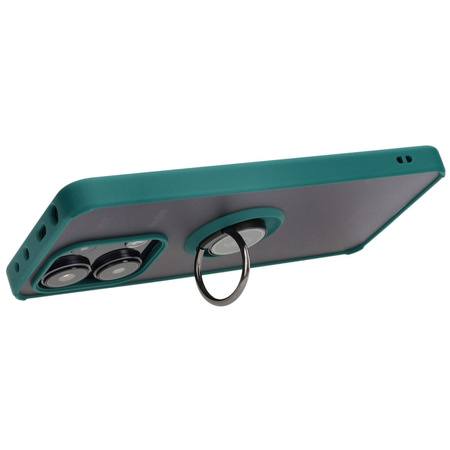 Etui z uchwytem na palec Bizon Case Hybrid Ring do Xiaomi Redmi Note 13 4G, przydymione z ciemnozieloną ramką