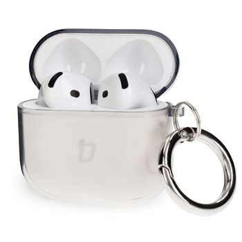 Elastyczne etui z karabińczykiem Bizon Case Headphone Clear do AirPods 4 przeźroczysto-czarne