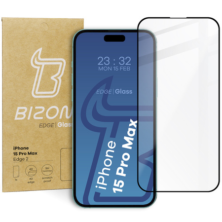 Szkło hartowane Bizon Glass Edge 2 do iPhone 15 Pro Max, czarne