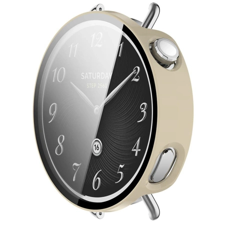 Etui ze szkłem do zegarka Bizon Case+Glass Watch do Xiaomi Watch S4 41 mm, beżowe