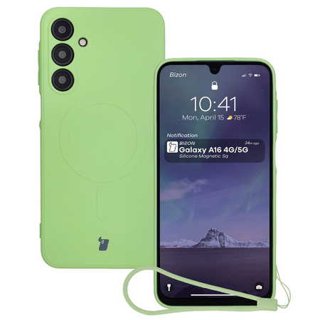 Silikonowe etui z pierścieniem magnetycznym Bizon Case Silicone Magnetic Sq do Galaxy A16 4G / 5G, jasnozielone