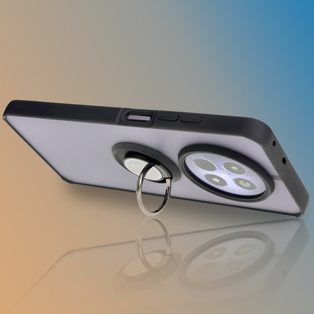 Etui z uchwytem na palec Bizon Case Hybrid Ring do Realme 12 / 12x, przydymione z czarną ramką