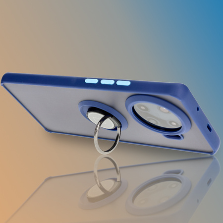 Etui z uchwytem na palec Bizon Case Hybrid Ring do Tecno Spark 20 Pro+, przydymione z granatową ramką