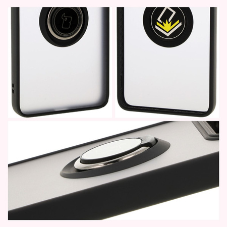 Etui z uchwytem na palec Bizon Case Hybrid Ring do Xiaomi 14T Pro, przydymione z czarną ramką