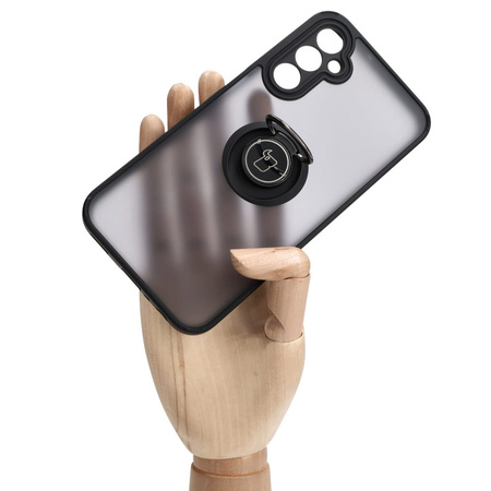 Etui z uchwytem na palec Bizon Case Hybrid Ring do Galaxy A24 4G, przydymione z czarną ramką