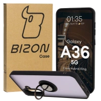 Etui z uchwytem na palec Bizon Case Hybrid Ring do Galaxy A36 5G, przydymione z czarną ramką