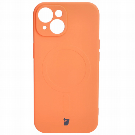 Etui silikonowe z pierścieniem magnetycznym Bizon Case Silicone Magnetic do iPhone 15, marchewkowe
